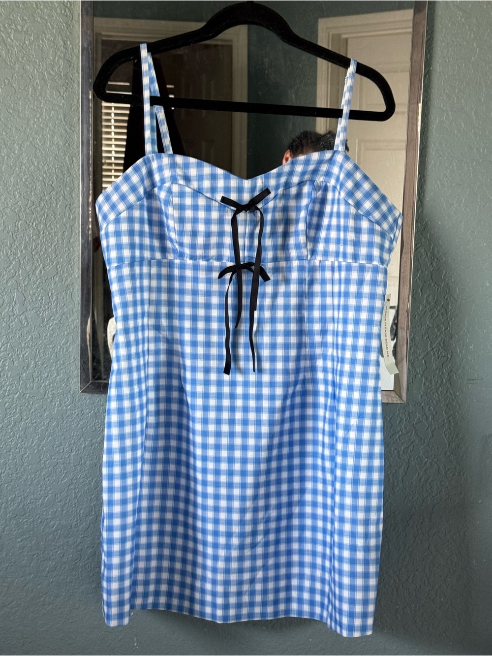 NWT Urban Outfitters Sister Jane Black Bow Lavender Gingham Mini Dress Size 12 - Picture 2 of 7